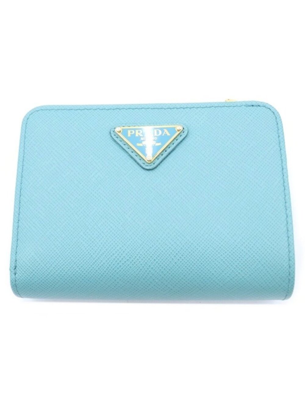 Prada Saffiano Compact Wallet Mini Mint Green Leather Gold